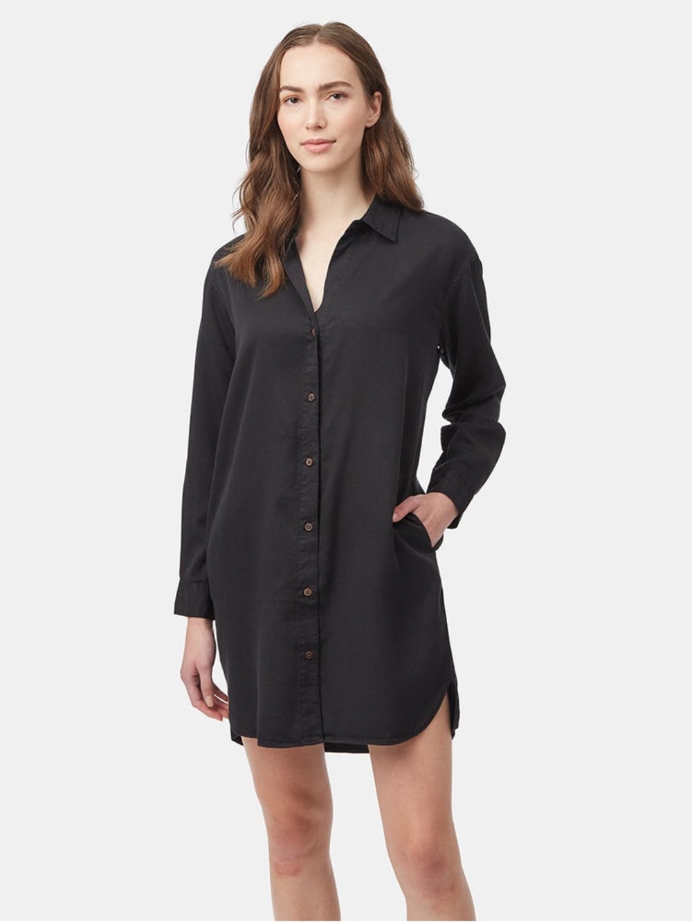 Tentree Tencel Long Sleeve Midi Shirt Dress Mid Length Relaxed Fit Size Large